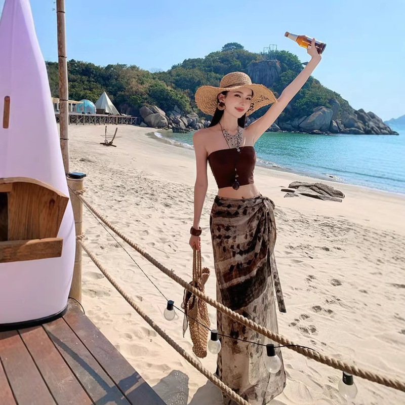 Relaxed Vacation Dress, Irregular Skirt Set, Sanya Seaside Ootd, Beach Dress, Southeast Asian Island Outfit Relaxed Vacation Dress, Irregular Skirt Set, Sanya Seaside Ootd, Beach Dress, Southeast Asian Island Outfit
