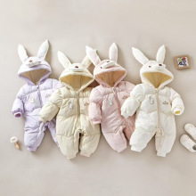 婴幼儿连体哈衣外出服秋冬宝宝羽绒棉爬服新生儿包被加绒加厚睡袋