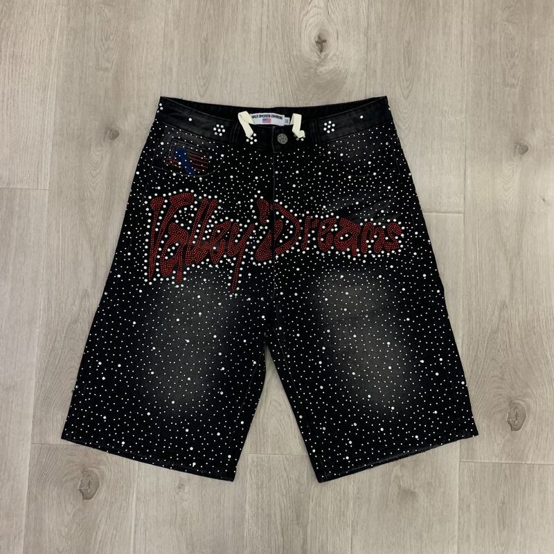 Vale Valley Forever Iced Out Jorts Jean Shorts Full of Rhinestones Denim Shorts Vale Valley Forever Iced Out Jorts Jean Shorts Full of Rhinestones Denim Shorts