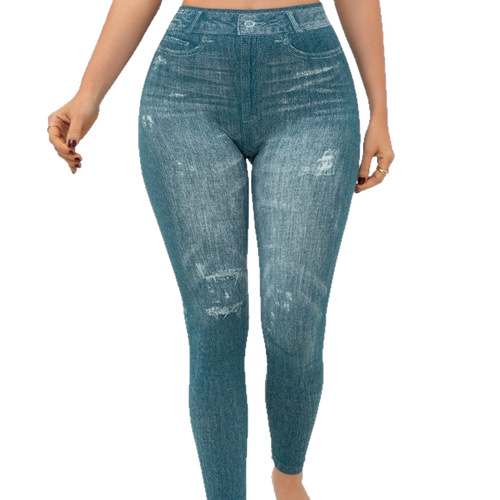 Large size women's euro size high-rise denim croissants belly with pockets seamless trousers high-rise body shaping