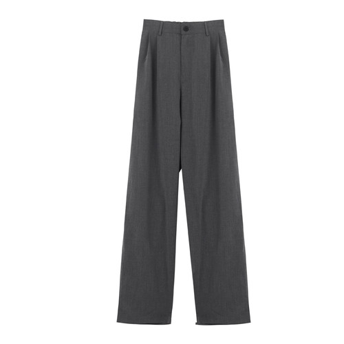 Women's 2025 High-Waisted Grey Suit Pants with Droopy Floor-Length Wide Leg Straight Loose Trousers