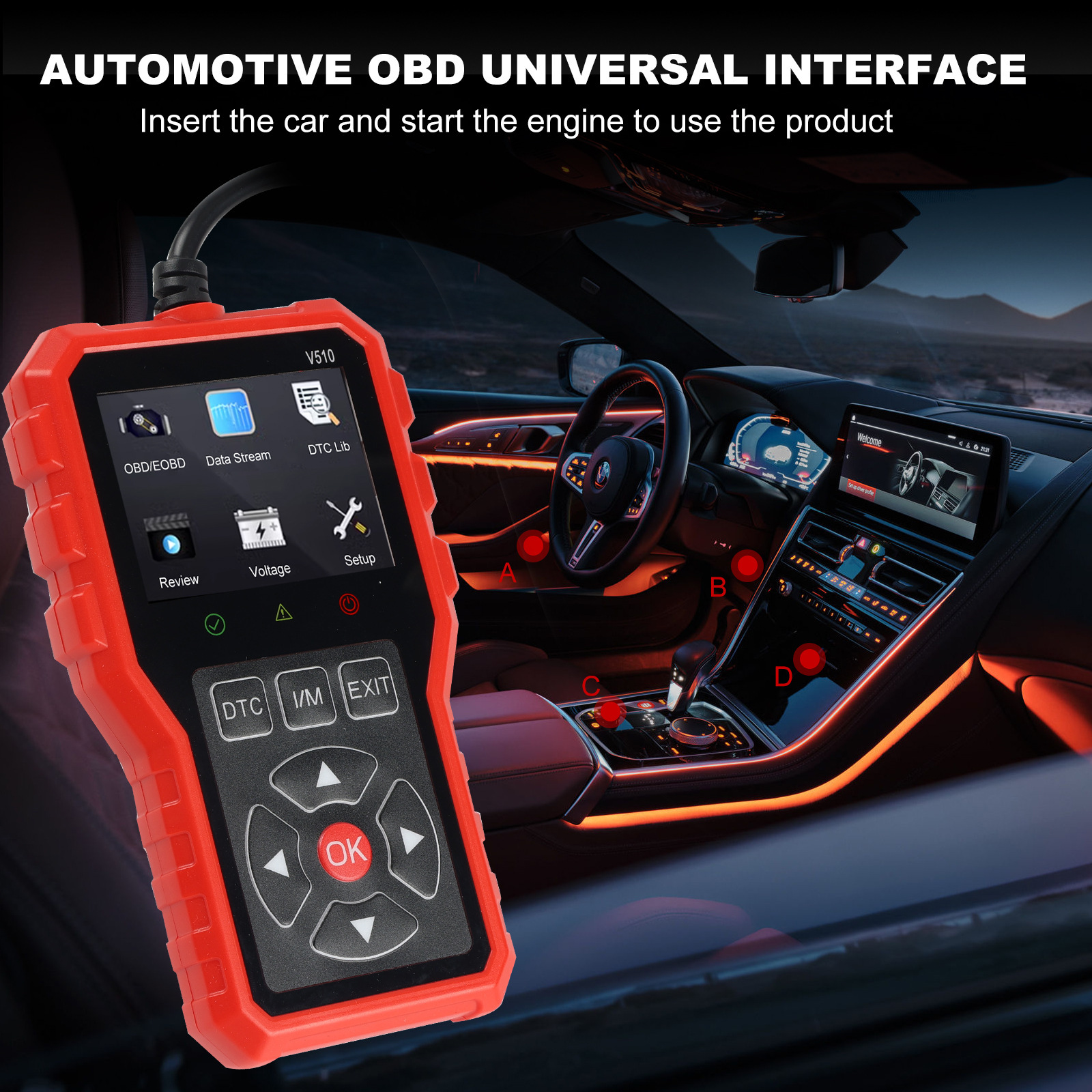 V510 Car Diagnostic Tool Tester Engine Fault Diagnostic Device Data Stream Performance Test OBD2