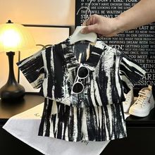 男童夏季套装2025新款儿童短袖短裤衬衫两件套潮款休闲套装中大童