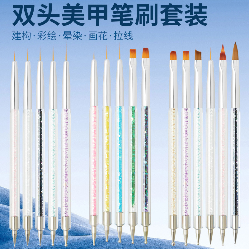 Nail art tools wholesale 5 nails painted pull line pen pen double point drill crystal art light therapy pen suit