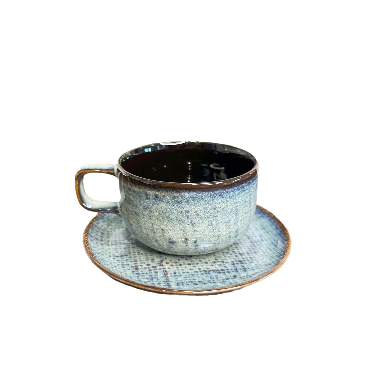 Juego de tazas de café individuales de la serie LZ export cross-border tableware, con diseño de lino cerámico y diseño de mezclilla.