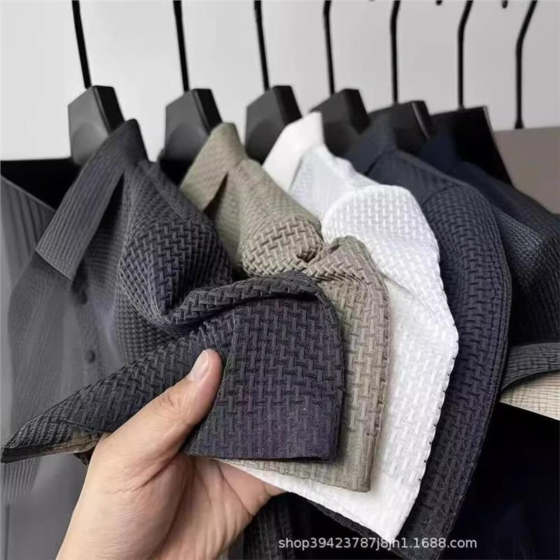 2024 Fashion Trend Lapel Short-Sleeved T-Shirt Men's Summer Casual Pure Color Polo Shirt Slim Fit Versatile Collared Top