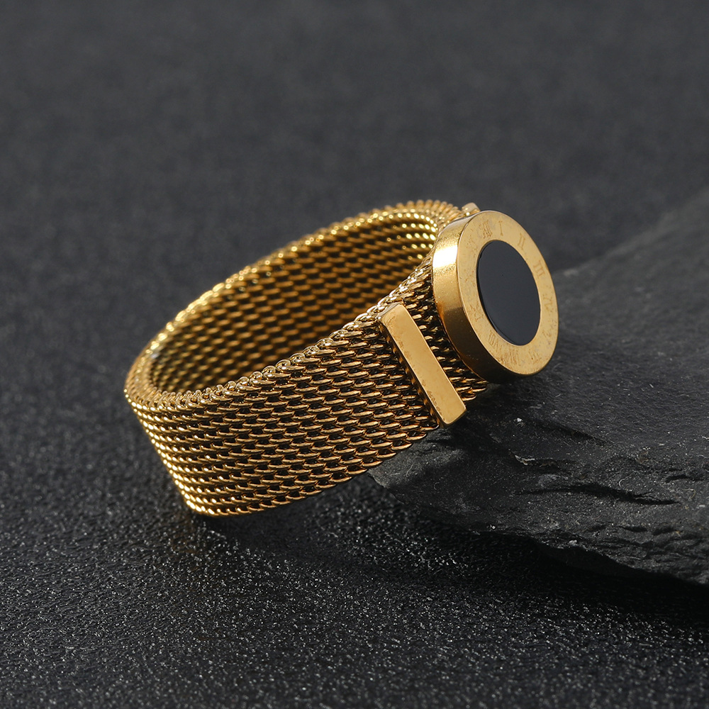 18K Real Gold Plated Plating Material Rings Classification 1 Piece Quantity Couple Men's Hip-Hop Rings Circle Letter Grid Titanium Steel Punk Rings