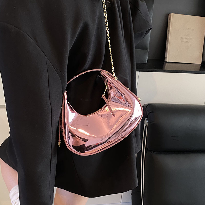 Glossy Mini Bag For Women New Fashion Crescent Lipstick Evening Bag Casual Versatile Handbag Chain Crossbody Bag