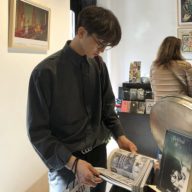 MYQ рубашка с длинным рукавом в Корейском стиле, Мужская модная элегантная Ретро драпированная Повседневная рубашка без глажки, свободная модная