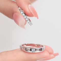 S925純銀莫桑石情侶戒指男女一對小眾設計輕奢一克拉鑽戒求婚結婚