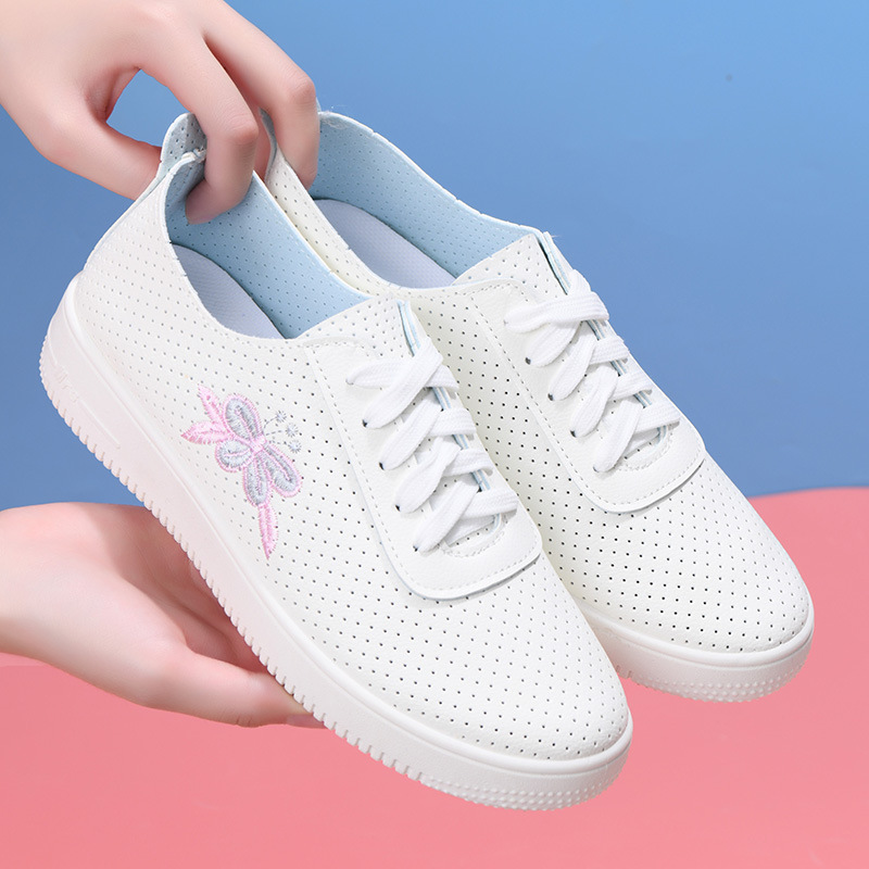 Leather-Covered White Sneakers, Spring and Summer New Style Hollow Mesh Shoes, Breathable Female Students' Soft-Soled Non-Slip Casual Women's Shoes Leather-Covered White Sneakers, Spring and Summer New Style Hollow Mesh Shoes, Breathable Female Students' Soft-Soled Non-Slip Casual Women's Shoes