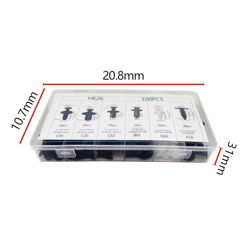 100 unids comúnmente utilizado en caja hebilla puerta panel Fender parachoques rueda ceja hebilla HE26