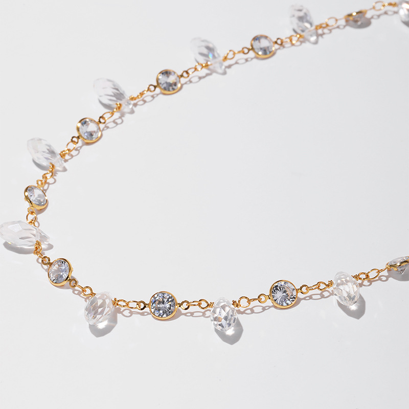 Geometric Pattern Shiny Geometric 18K Gold Plated Artificial Crystal Copper Wholesale Necklace