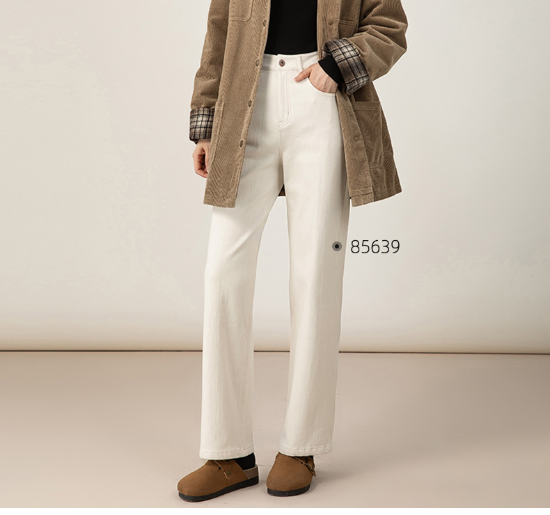 Áo khoác nữ phong cách retro barn phối sọc nhung kẻ, dáng rộng dài vừa phải, cổ áo công sở — Kaki chi tiết 11
