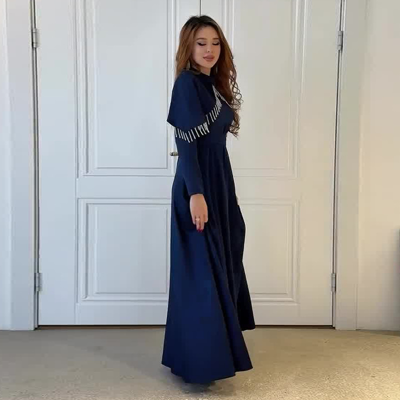 2025年秋气质新款欧美亚马逊跨境外贸女装优雅收腰长袖带钻连衣裙|undefined