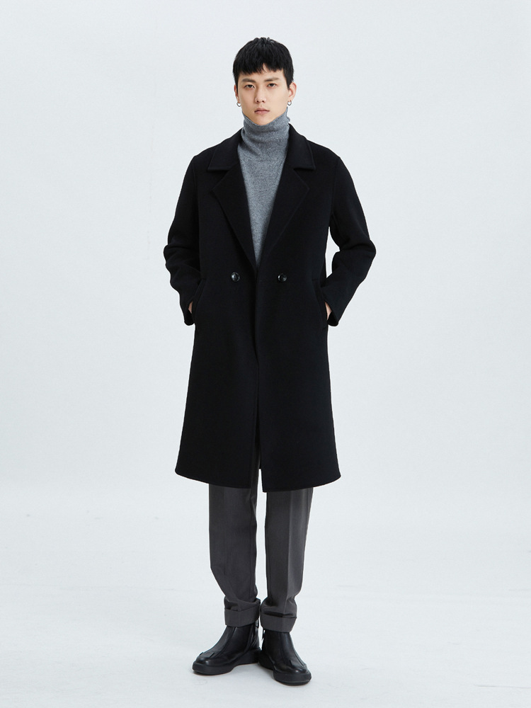 両面のカシミヤのコートの男性の冬の厚い中の長さの100% のウールのラシャのコートの男性の風の服のコートの男性の秋冬