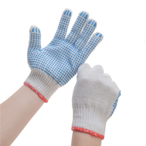 Labor protection gloves, thick cotton yarn gloves, nylon gloves, moving wear-resistant protective glue gloves, anti-slip bead gloves 