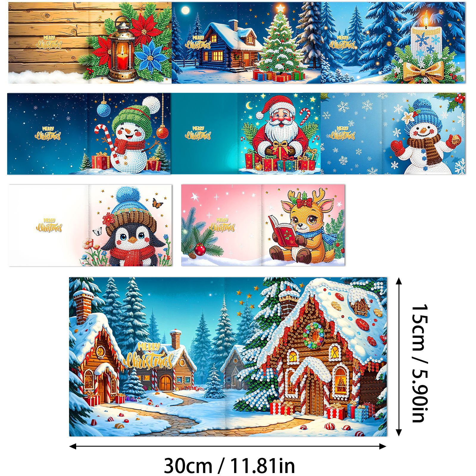 Explosiones transfronterizas de Navidad multiserie de tarjetas de felicitación puntuales hechas a mano 9 conjuntos de sobre de diamante 6 conjuntos de dibujos animados