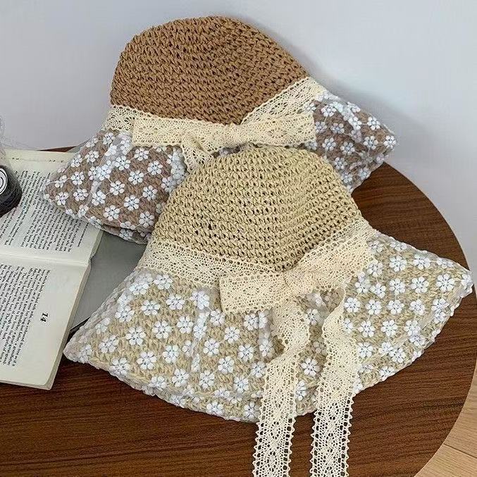 Straw Hat For Women New Style Japanese Style Small Fresh Lace Straw Hat Summer Travel Sun Hat Large Brim Beach Sun Hat_voghion.com