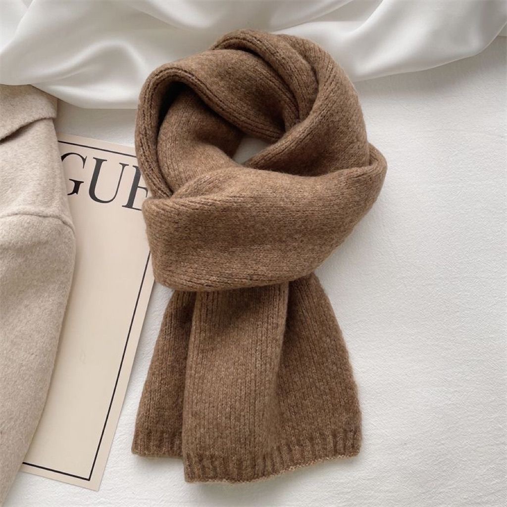 new korean style versatile knitted scarf women‘s winter atmosphere solid color simple and soft warm idle style small scarf