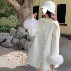 小柄な女性向けコート 秋冬2025新作 上品で優しい ゆったりとした厚手の暖かいケープ風ウール袖付きウールコート