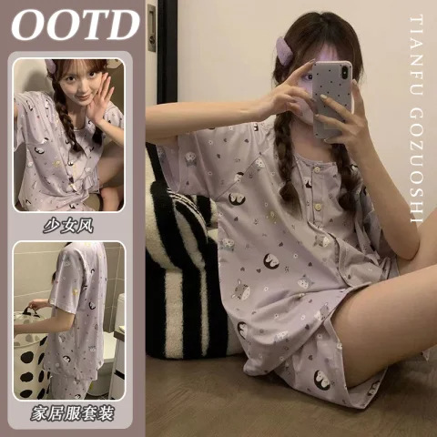 696-라운드 넥 만화 펭귄 더블 쇼트