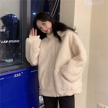 跨境2025秋冬新款宽松版减龄毛呢款可爱型耳朵连帽休闲百搭款外套