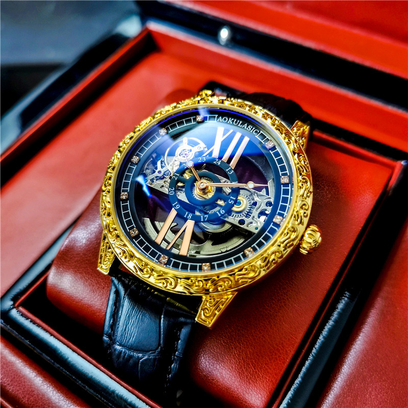 Ogulas AOKULASIC reloj mecánico automático para hombre reloj de doble cara hueco tallado impreso 2120 Star Yao