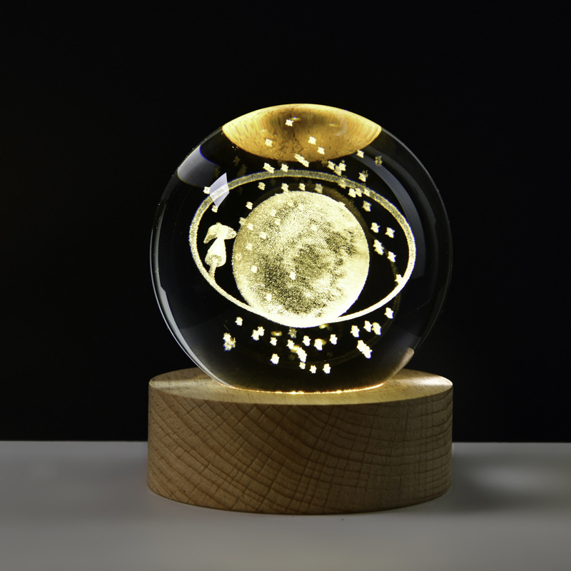 木質発光台座3d内彫刻水晶玉銀河太陽系創意デスクトップ小夜灯置物祝日プレゼント|undefined