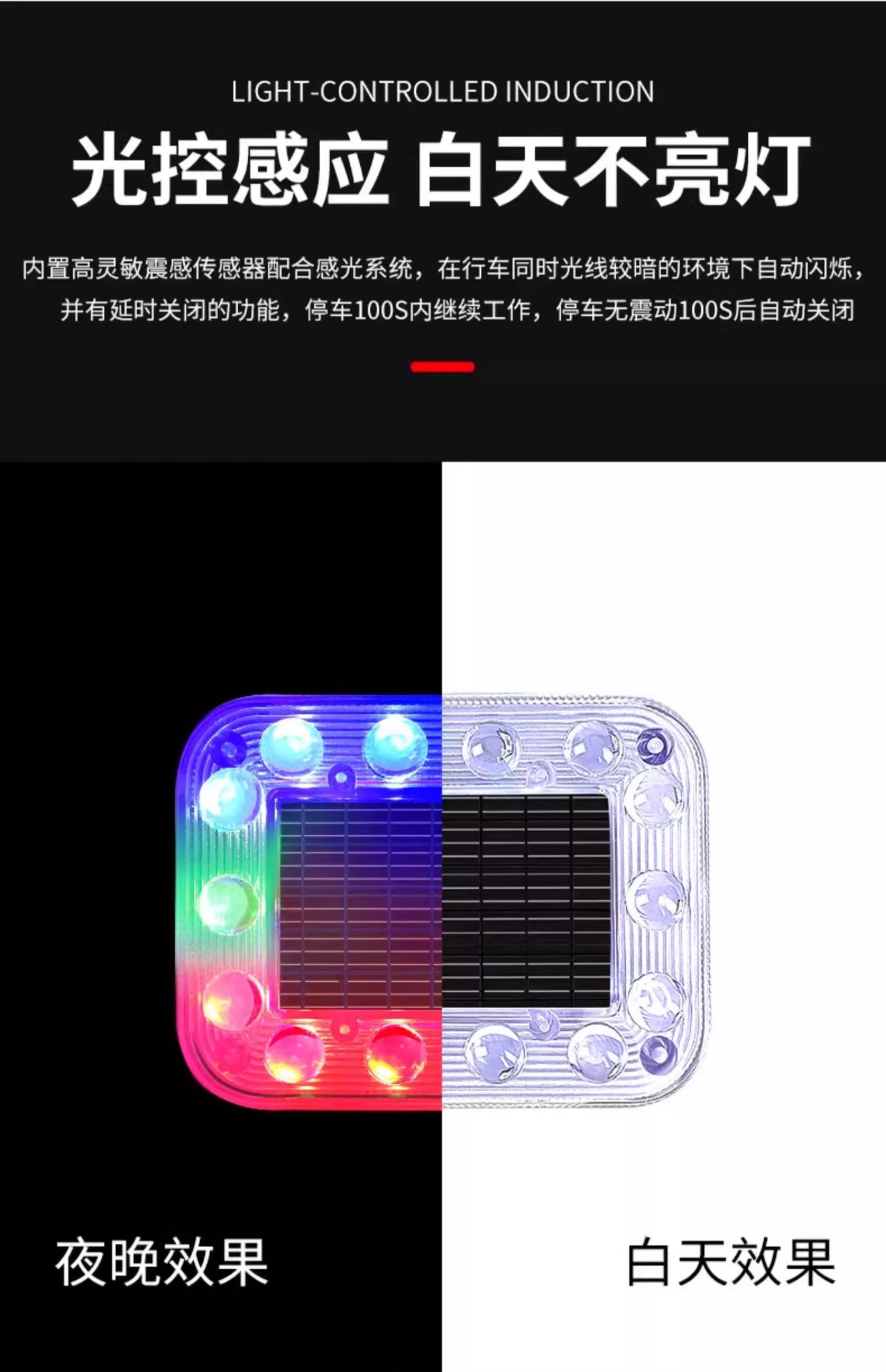 Car rear-end collision prevention solar warning flash light strong light truck night display wide tail light strong magnet anti-theft charging