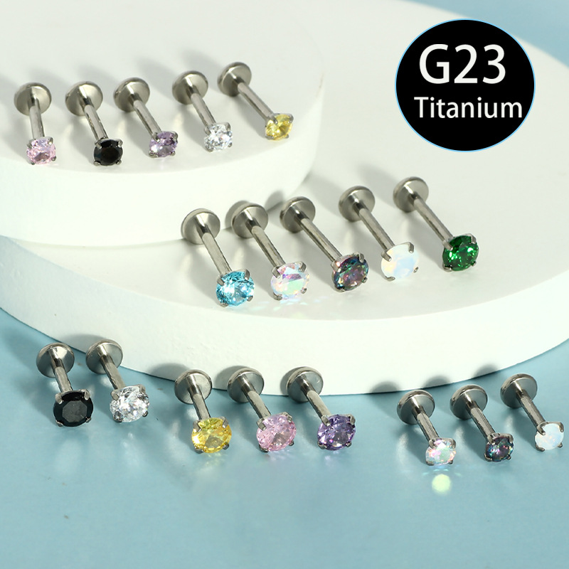 Silver pointed spike labret stud material detail