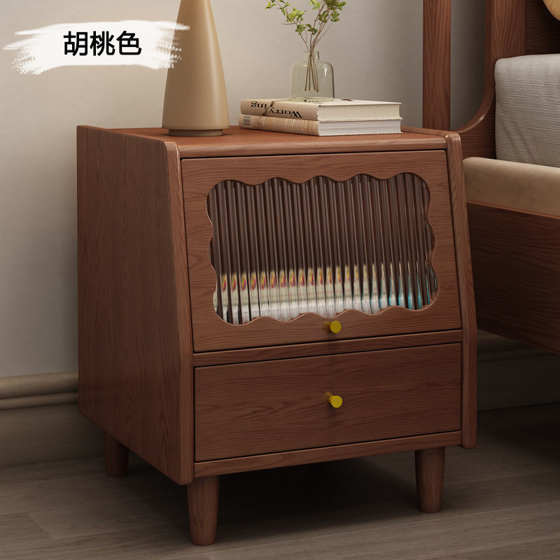 纯实木床头柜现代简约小型家用卧室中古风胡桃木色主卧床头柜实木|undefined