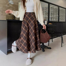 毛呢半裙格子半身裙秋冬格子裙半身高腰a字裙冬天半身长裙冬季裙