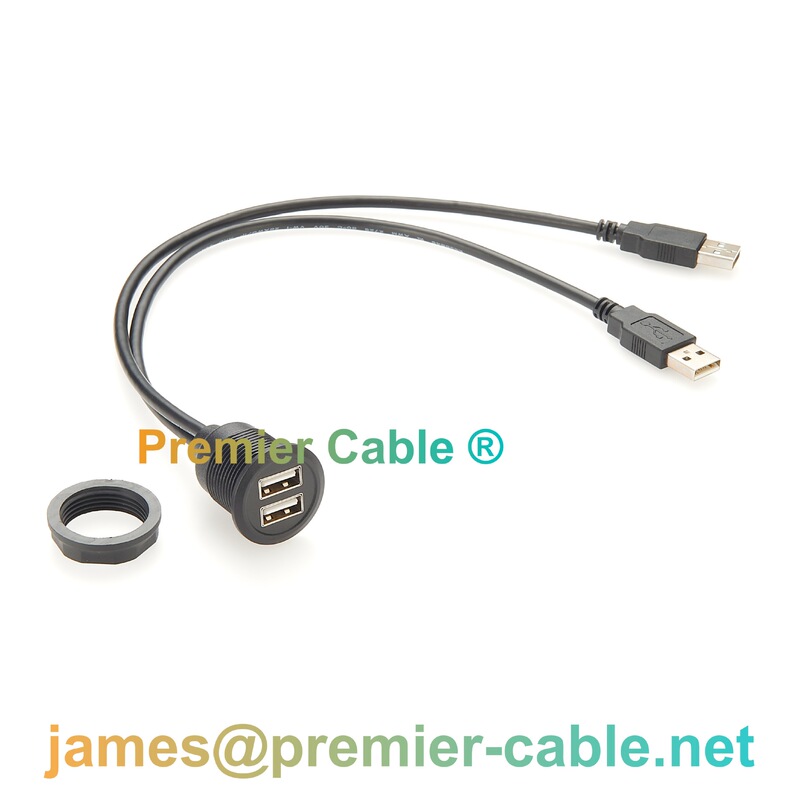Dual Port USB 2.0 extended embedded dashboard installation car Boat high data transmission charging extension cable