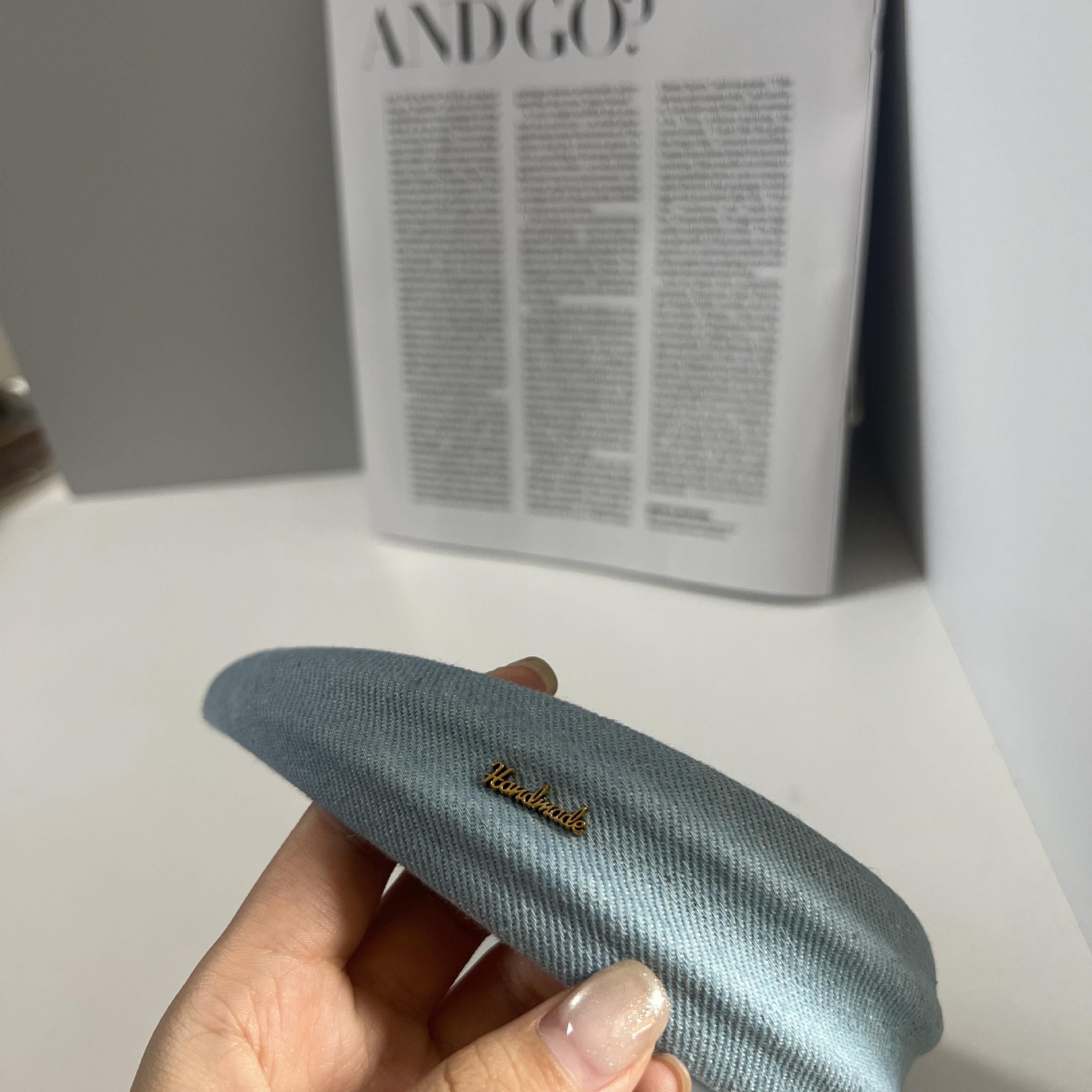 Denim wide-brimmed letter logo headband-light blue