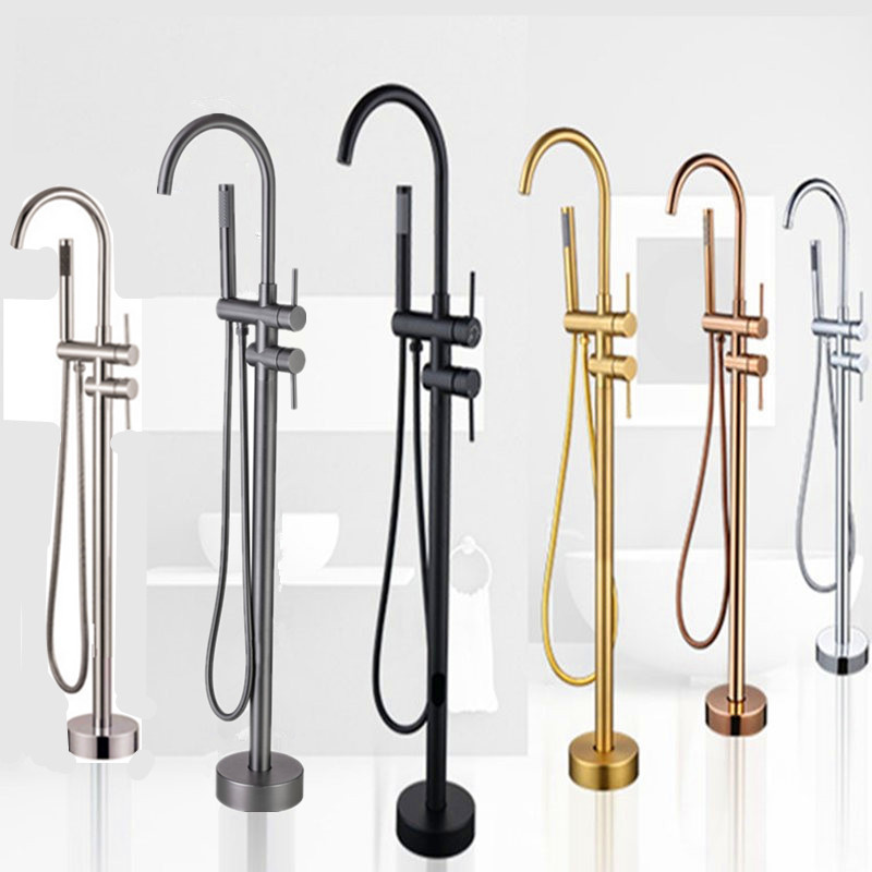 Direct from Manufacturer: Brass Floor-Standing Bathtub Faucet, Black Gunmetal Brushed Gold Vertical Shower Set, Hot and Cold Water