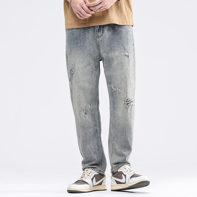 春季新款黄泥色水洗工艺潮流宽松牛仔裤