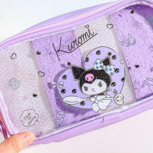 Yuemu Sanrio co-branded Kuromi pencil case three-layer large capacity PU waterproof high-looking elementary school junior high school girls
