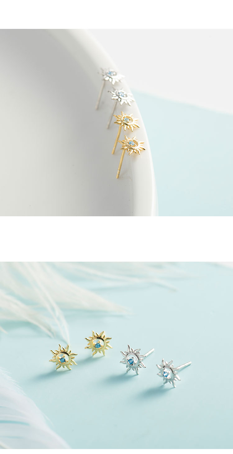 1g Weight 925 Sterling Silver Ear Needle Material 14K Gold Plated Plating Material Zircon Inlay Material 14K Gold Plated 925 Sterling Silver Zircon Sun Ear Studs 925 Sterling Silver Rings