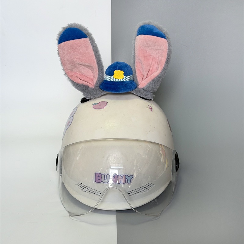 New Judy Rabbit Ear Helmet Decoration Cat Ear Velcro Plush Doll Accessory for Electric Scooter and Ski Helmet Quick Release
