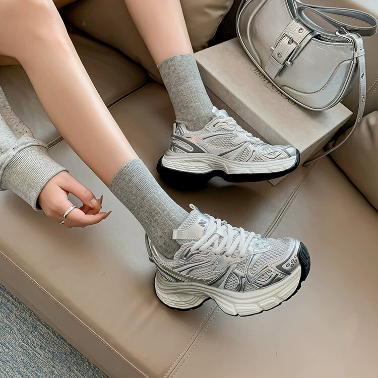 «Юношеская песня» 2024 весна и лето спортивная обувь толстого стиля Poonance и Dad Shoe Bar Web женские одиночные ботинки студенческие спортивные кроссовки