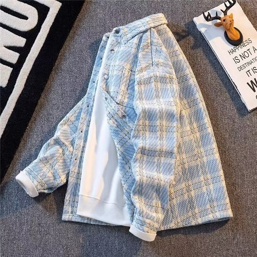 Men's Loose Casual Versatile Wool Blazer with Chiffon Style, Spring and Autumn Season Advanced Feeling Checkered Shirt Jacket