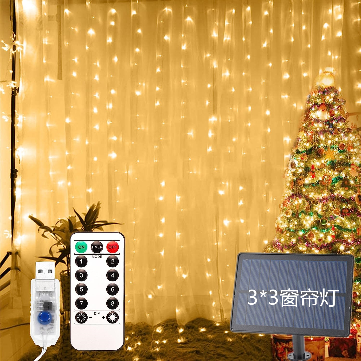 Batería USB lámpara de cable solar LED lámpara de cadena lámpara cortina camping gazebo patio luces de decoración al aire libre control remoto