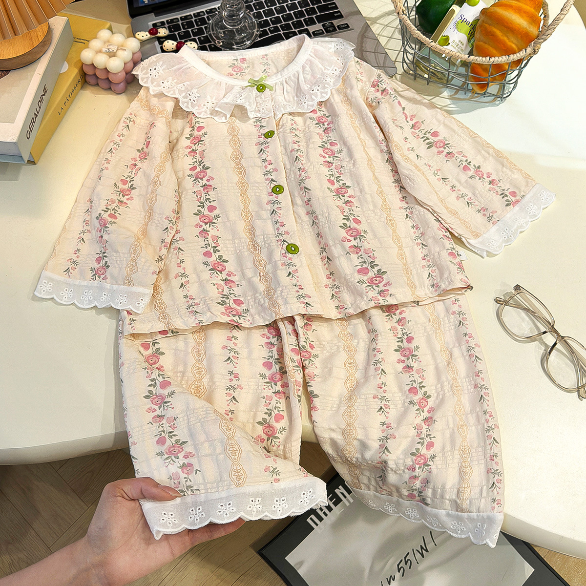 2026 nuevo conjunto de ropa de algodón para niños nubes niñas pijamas de dibujos animados delgados ropa de aire acondicionado transpirable