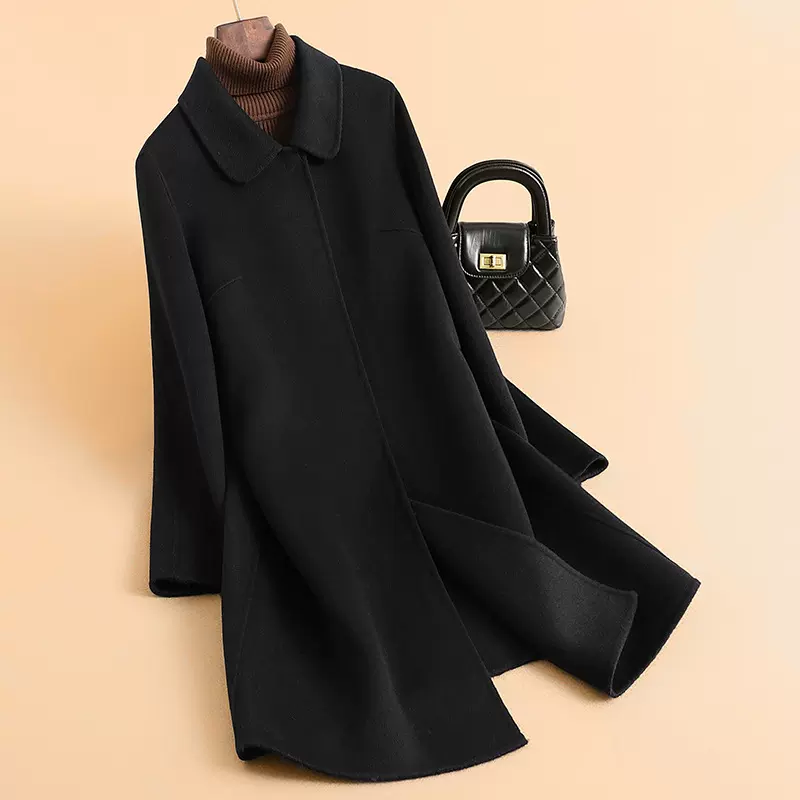 清仓不退不换黑色大衣大码女装妈妈装中长款女士羊毛大衣毛呢外套