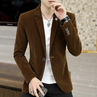 Suit Men's Korean-style Slim-fit Men's Casual Golden Velvet Small Suit Fashionable Handsome Single Western Jacket Spring and Autumn Youth