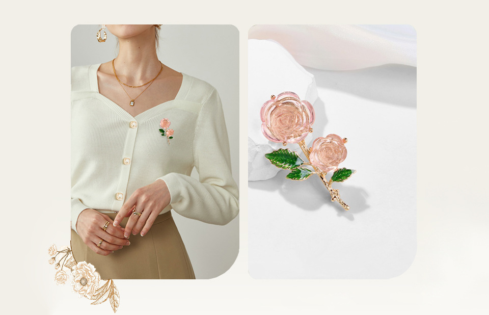 Resin Inlay Material Sweet Pin Flower Alloy Inlay Resin Women'S Brooches