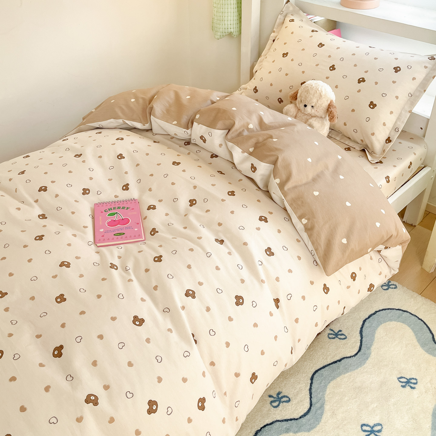 Juego de cama de dormitorio de estudiantes de tres piezas de algodón de algodón, funda de edredón, edredón, edredón, juego completo de núcleo