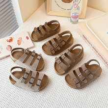 儿童凉鞋2025夏季新款女童沙滩鞋男童防滑露趾罗马厚底勃肯鞋外贸