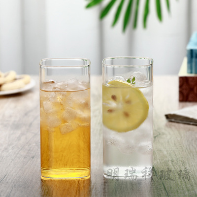 耐热玻璃水杯透明方形玻璃杯定制绿茶杯家用果汁杯杯子定制logo|ms